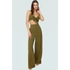 Plaj Şıklığı Crinkle Dokuma Bluz Pantolon Takımı Modern Stil Rahat Ve Şık Görünüm