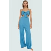 Plaj Şıklığı Crinkle Dokuma Bluz Pantolon Takımı Modern Stil Rahat Ve Şık Görünüm