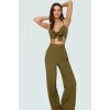 Plaj Şıklığı Crinkle Dokuma Bluz Pantolon Takımı Modern Stil Rahat Ve Şık Görünüm