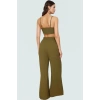 Plaj Şıklığı Crinkle Dokuma Bluz Pantolon Takımı Modern Stil Rahat Ve Şık Görünüm