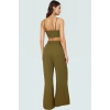 Plaj Şıklığı Crinkle Dokuma Bluz Pantolon Takımı Modern Stil Rahat Ve Şık Görünüm