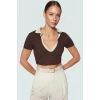 Polo Yaka Fitted Crop Bluz Kısa Kollu Polyester Pamuk Karışımı Yazlık Konforlu Kesim