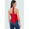 Polyester Elastan Bluz Bağlamalı Asimetrik Yaka Kolsuz Fitted Kalıp Yazlık