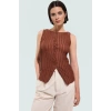 Polyester Elastan Gofre Örme Bluz Renk Kayık Yaka Günlük Casual Trend Tasarım Özel