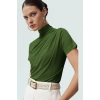 Polyester Elastan Örme Bluz Dik Yaka Fitted Kısa Kollu Yazlık Yüksek Kalite Rahat Kullanım