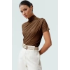 Polyester Elastan Örme Bluz Dik Yaka Fitted Kısa Kollu Yazlık Yüksek Kalite Rahat Kullanım
