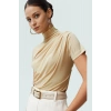 Polyester Elastan Örme Bluz Dik Yaka Fitted Kısa Kollu Yazlık Yüksek Kalite Rahat Kullanım