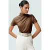 Polyester Elastan Örme Bluz Dik Yaka Fitted Kısa Kollu Yazlık Yüksek Kalite Rahat Kullanım