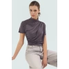 Polyester Elastan Örme Bluz Dik Yaka Fitted Kısa Kollu Yazlık Yüksek Kalite Rahat Kullanım