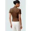 Polyester Elastan Örme Bluz Dik Yaka Fitted Kısa Kollu Yazlık Yüksek Kalite Rahat Kullanım