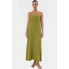 Polyester Elastan Shift Elbise Kolsuz Midi Boy Nefes Alan Kumaş Rahat Kullanım Modern Stil