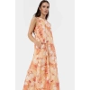 Polyester Maxi Elbise Düz Kesim Tropikal Desen Bisiklet Yaka Yaz Koleksiyonu Mükemmel Uyum