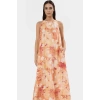 Polyester Maxi Elbise Düz Kesim Tropikal Desen Bisiklet Yaka Yaz Koleksiyonu Mükemmel Uyum