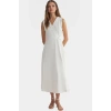 Polyester Midi Elbise A line Kesim Kolsuz Bel Detayı Finike Dokuma Dayanıklı Malzeme