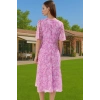 Polyester Midi Elbise Şifon Kumaş A Kesim Melek Kol Astarlı Zarifane Tasarım Trend Tasarım