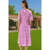 Polyester Midi Elbise Şifon Kumaş A Kesim Melek Kol Astarlı Zarifane Tasarım Trend Tasarım