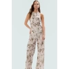 Polyester Örme Çok Çiçek Baskılı Asimetrik Etekli Kolsuz Takım Elbise Modern Stil