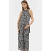 Polyester Şifon Maxi Elbise Dik Yaka Kolsuz Soyut Desen Boy Relaxed Fit Mükemmel Uyum