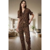 Rahat %100 Pamuklu Leopar Pijama Takımı Kısa Kollu Gömlek ve Boru Paça Pantolon Zarifane Tasarım