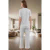 Rahat %100 Pamuklu Leopar Pijama Takımı Kısa Kollu Gömlek ve Boru Paça Pantolon Zarifane Tasarım