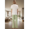 Rahat %100 Pamuklu Leopar Pijama Takımı Kısa Kollu Gömlek ve Boru Paça Pantolon Zarifane Tasarım