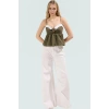 Rahat Kalıp Bluz %66 Polyester %34 Pamuk Kalp Yaka İnce Askılar Günlük Kullanım
