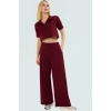 Rahat Kalıp Geniş Paça Örme Takım Kısa Kollu Polo Yaka Trend Tasarım Uzun Ömürlü