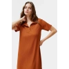 Rahat Kalıp Örme Midi Elbise Yazlık Polyester Kumaş Polo Yaka Kısa Kol Premium Kalite