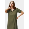 Rahat Kalıp Örme Midi Elbise Yazlık Polyester Kumaş Polo Yaka Kısa Kol Premium Kalite