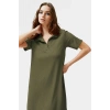 Rahat Kalıp Örme Midi Elbise Yazlık Polyester Kumaş Polo Yaka Kısa Kol Premium Kalite