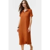 Rahat Kalıp Örme Midi Elbise Yazlık Polyester Kumaş Polo Yaka Kısa Kol Premium Kalite
