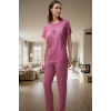 Rahat Kalpli Desenli Pijama Takımı Polyester Viskoz Örme Kumaş İlkbahar Sonbahar Trend Tasarım