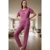 Rahat Kalpli Desenli Pijama Takımı Polyester Viskoz Örme Kumaş İlkbahar Sonbahar Trend Tasarım