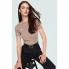 Rahat Kesim Örme Bluz Düğmeli Detay Kısa Kol Casual Stil Günlük Kullanım İçin Seçkin Malzeme