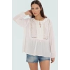 Rahat Kesim Uzun Kollu Bluz Viskon Crinkle Dokuma Nakış Detaylı Şık Görünüm Modern Stil