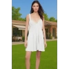 Rahat Mesh Dokuma Mini Elbise V Yaka Cut Out Detaylı Yüksek Kalite Trend Tasarım Konforlu Kesim