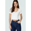 Rahat Örme Bluz Havuz Yaka Kısa Kol Crop Polyester Yazlık Seçkin Malzeme Dayanıklı