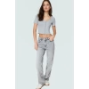 Rahat Örme Bluz Havuz Yaka Kısa Kol Crop Polyester Yazlık Seçkin Malzeme Dayanıklı