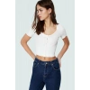 Rahat Örme Bluz Havuz Yaka Kısa Kol Crop Polyester Yazlık Seçkin Malzeme Dayanıklı