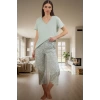 Rahat Örme Pijama Takımı Çiçek Desenli Kapri Pantolon Bisiklet Yaka Zarifane Tasarım