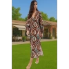 Rahat Pamuklu Maxi Elbise Etnik Desenli Balon Kol Günlük Şık Şık Görünüm Seçkin Malzeme Modern Stil