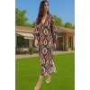Rahat Pamuklu Maxi Elbise Etnik Desenli Balon Kol Günlük Şık Şık Görünüm Seçkin Malzeme Modern Stil