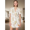 Rahat Pamuklu Pijama Takımı Çiçek Desenli Kısa Kollu Gömlek Yaka Yazlık Dayanıklı Malzeme