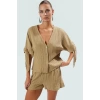 Rahat Plaj Takımı Kısa Bluz Şort 99 Polyester Dokuma Kumaş Özenle Seçilmiş Kullanım