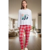 Rahat ve Şık %100 Pamuklu Kış Pijama Takımı Ekoseli Alt Penguen Baskılı Üst Görünüm