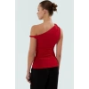 Rahat ve Şık Asimetrik Yaka Örme Bluz Polyester Elastan Karışımı Modern Stil Dayanıklı Malzeme