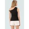 Rahat ve Şık Asimetrik Yaka Örme Bluz Polyester Elastan Karışımı Modern Stil Dayanıklı Malzeme