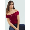 Rahat ve Şık Bluz Sandy Dokuma Polyester Elastan Karışımı Carmen Yaka Premium Kalite