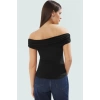 Rahat ve Şık Bluz Sandy Dokuma Polyester Elastan Karışımı Carmen Yaka Premium Kalite