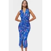 Rahat Ve Şık Bodycon Midi Elbise Örme Kumaş V Yaka Büzgü Detaylar 120 cm Boy